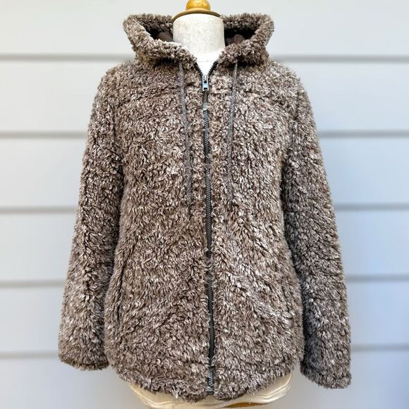 Kerenhart Faux Fur Brown Teddy Bear Hooded Jacket Women's size Medium - Picture 2 of 12
